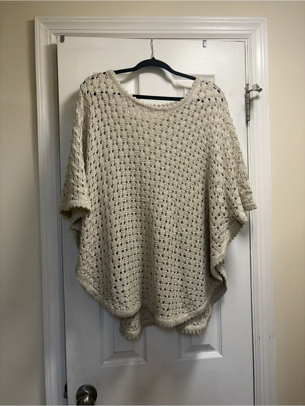 Cream Open-Knit Womens Sweater Poncho - size medium
